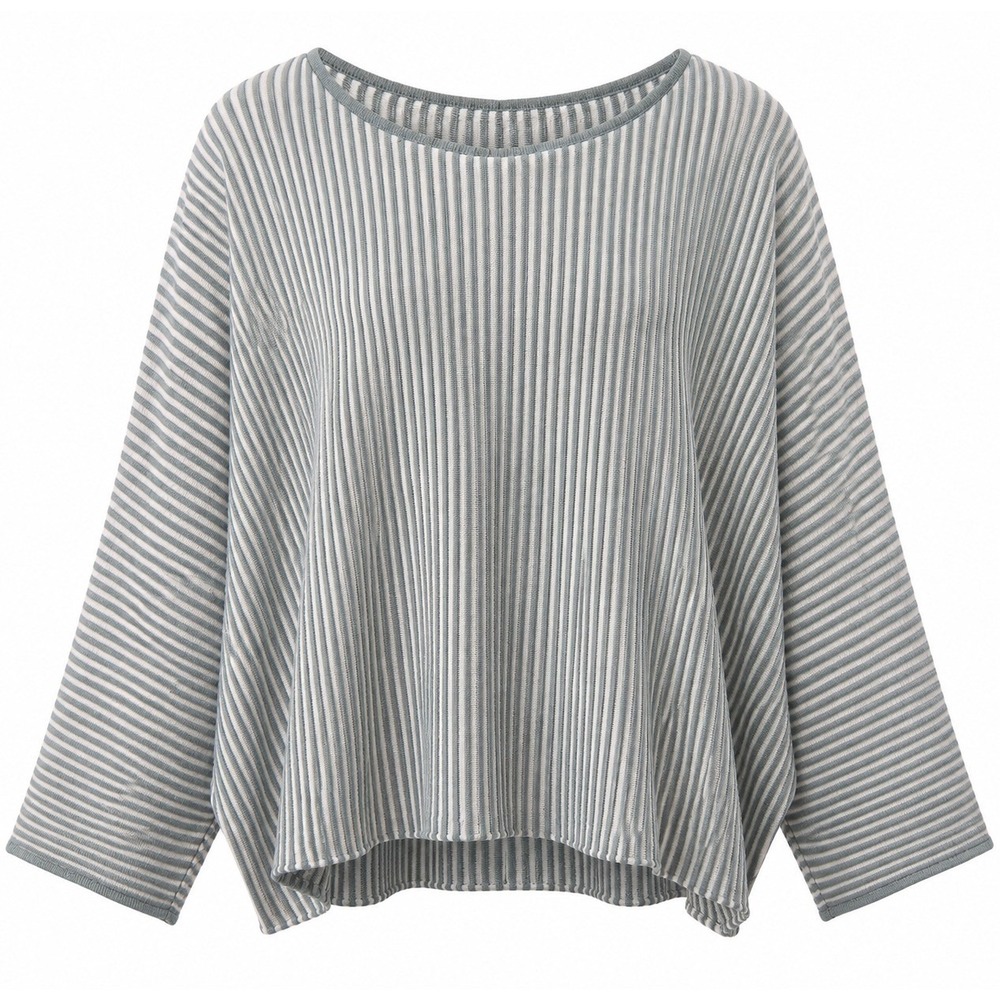 WynneLayers Striped Ribbed Sweater Size L Blue White Coastal Boxy Oversized Knit